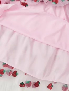 Pink Strawberry Lace Midi Skirt 5 Pink Cute Strawberry Lace Midi Skirt, Princess Pink Lace Dress, Girl’s Lace Midi Skirt 5