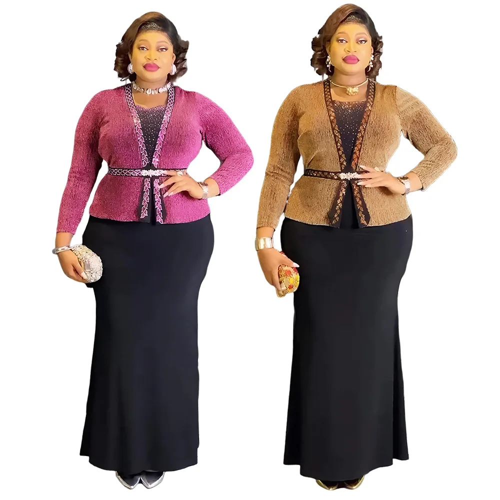 

African Dresses for Elegant Women Beads Evening Party Dress Africa Clothing Ankara Dashiki Turkey Robe Wedding Gown Plus Size