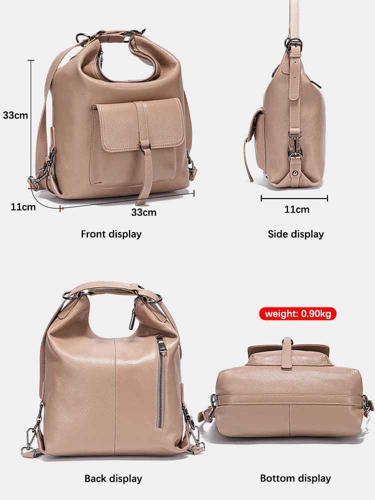 Zency Stylish Women Shoulder Bag 100% Genuine Leather Large Capacity Handbag Multifunction Satchel Messenger Bag Backpack Brown