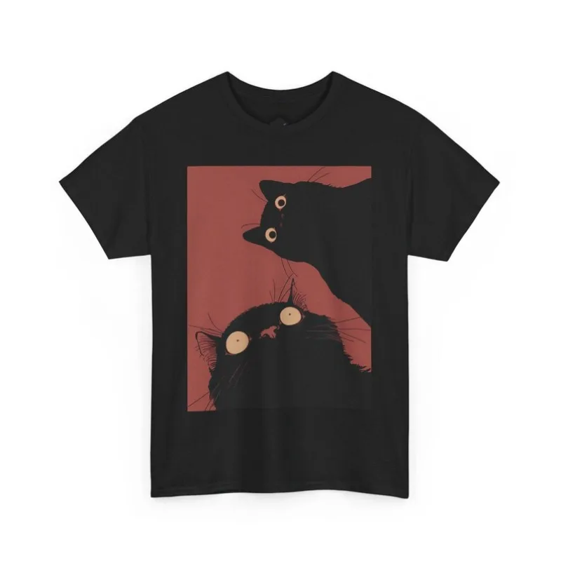 

Camiseta divertida de gato negro camiseta gráfica minimalista de manga corta con Meme de gatoTop informal de gran tamaño