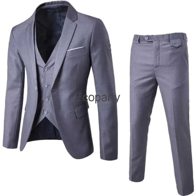 Conjuntos de 3 piezas para hombre, Blazers formales de boda, trajes elegantes de negocios de lujo, chaleco completo, pantalones, Abrigos, Chaquetas clásicas, ropa de trabajo masculina, 2023