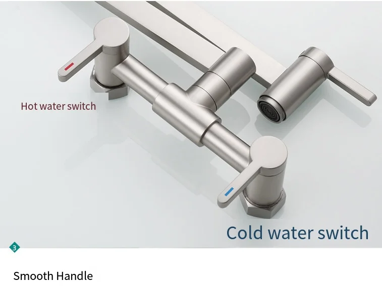 Modern Wall Mount Kitchen Faucet With Ceramic Valve Core Stain-Resistant & Easy to Clean Dual Holes Concealed Pot Filler Tap