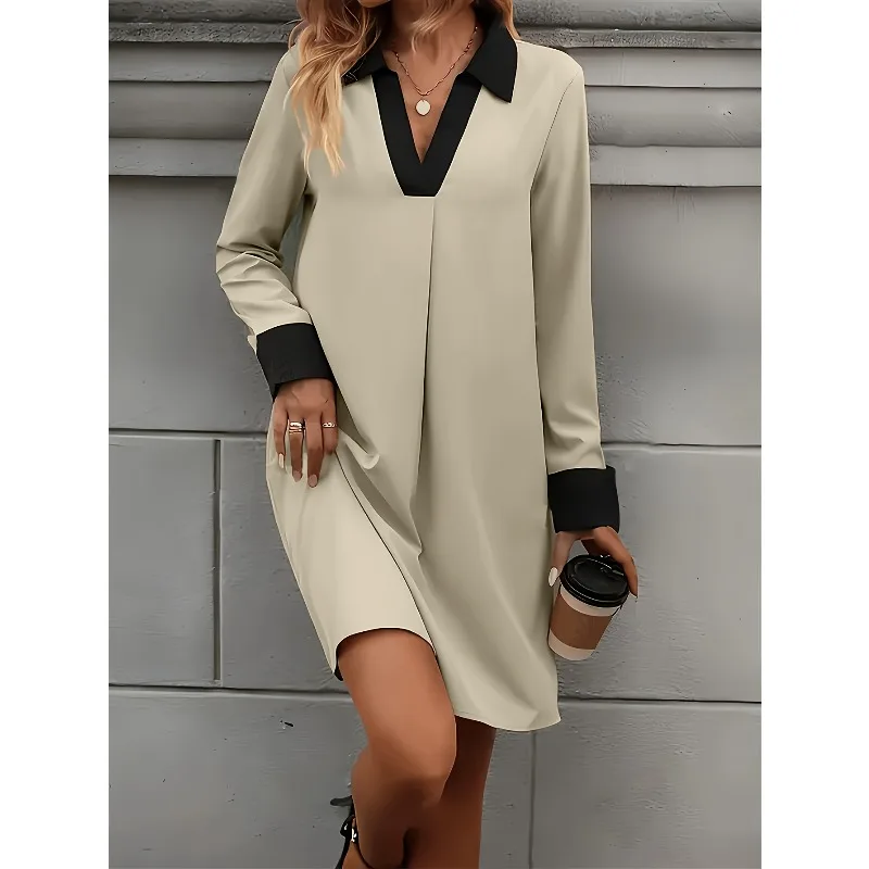 

Женское повседневное свободное платье размера плюс 1XL-5XL, модное осеннее женское мини-платье трапециевидной формы, элегантные винтажные женские платья ﻿