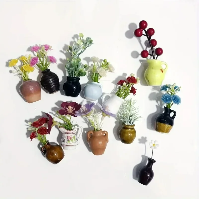 New Creative Mini Magnetic Resin Flower Vase  DIY Porcelain Insert for Fridge Sticker, Fingertip Decoration &Thoughtful Gift