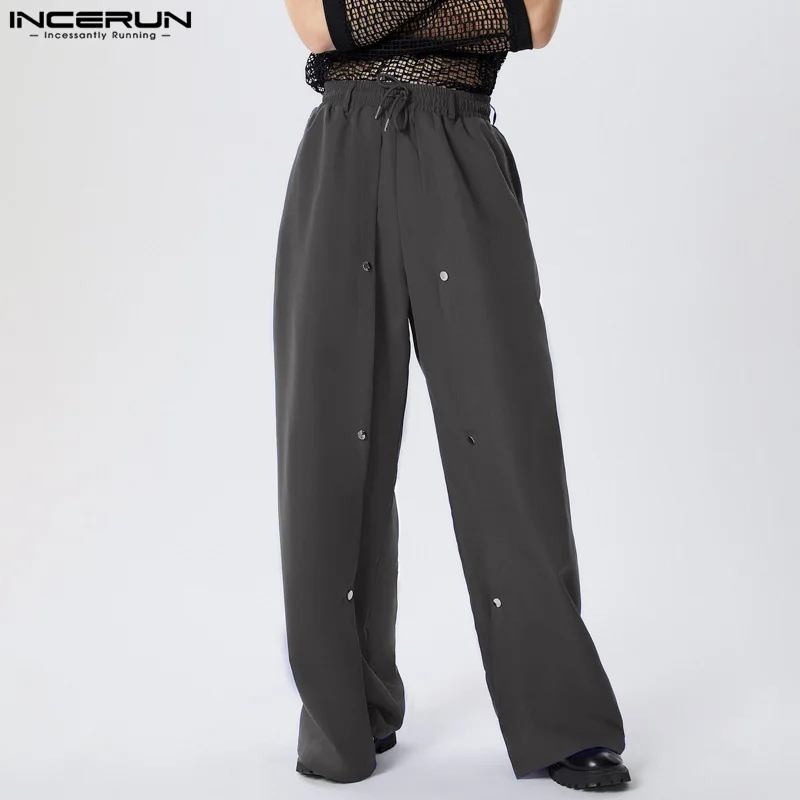 INCERUN 2024 American Style Trousers New Men's Deconstruct Design Wide Leg Pants Fashionable Solid Straight Leg Pantalons S-5XL