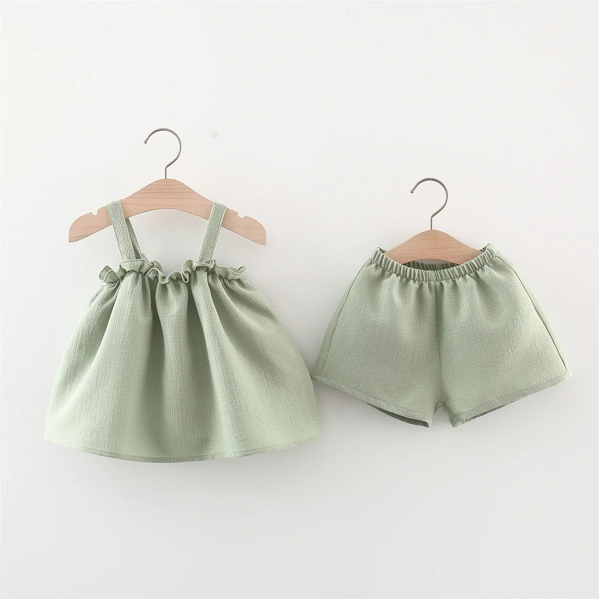 

Summer Baby Girl Set Children'S Solid Color Suspender Shorts Casual Outerwear Two-Piece Baby Beach Outfit