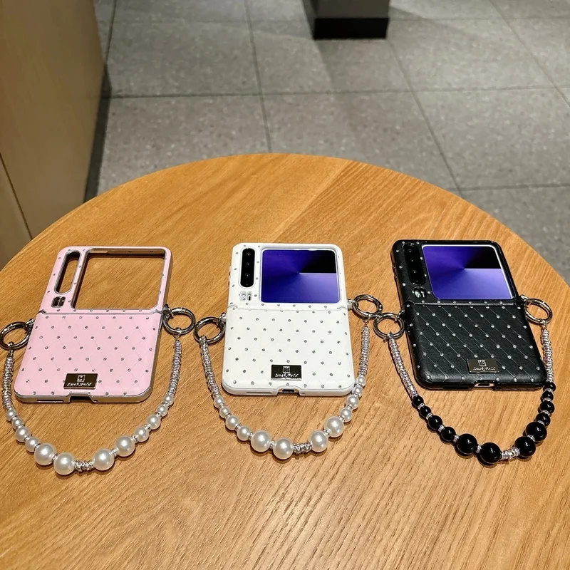 Cute Glitter Rhinestones Rhombus Phone Case for Huawei Pocket2 Nova FLIP S Pura X Anti-Fall Cover with Chain