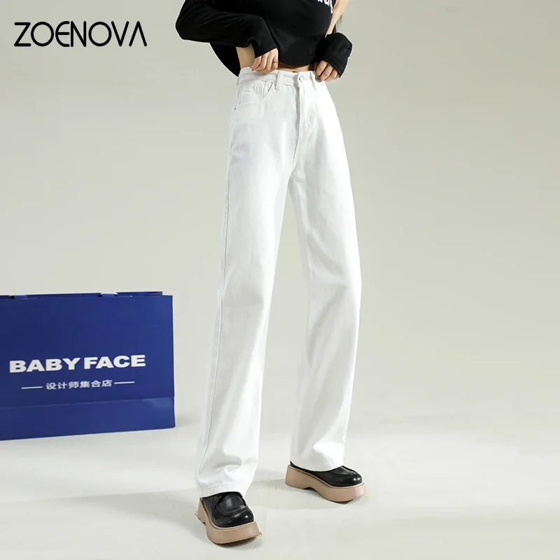 

ZOENOVA White Straight Jeans Women Spring Autum 2023 Y2K High Waist Slimming Small Wide Leg Pants High Street Ins Korean Fashion