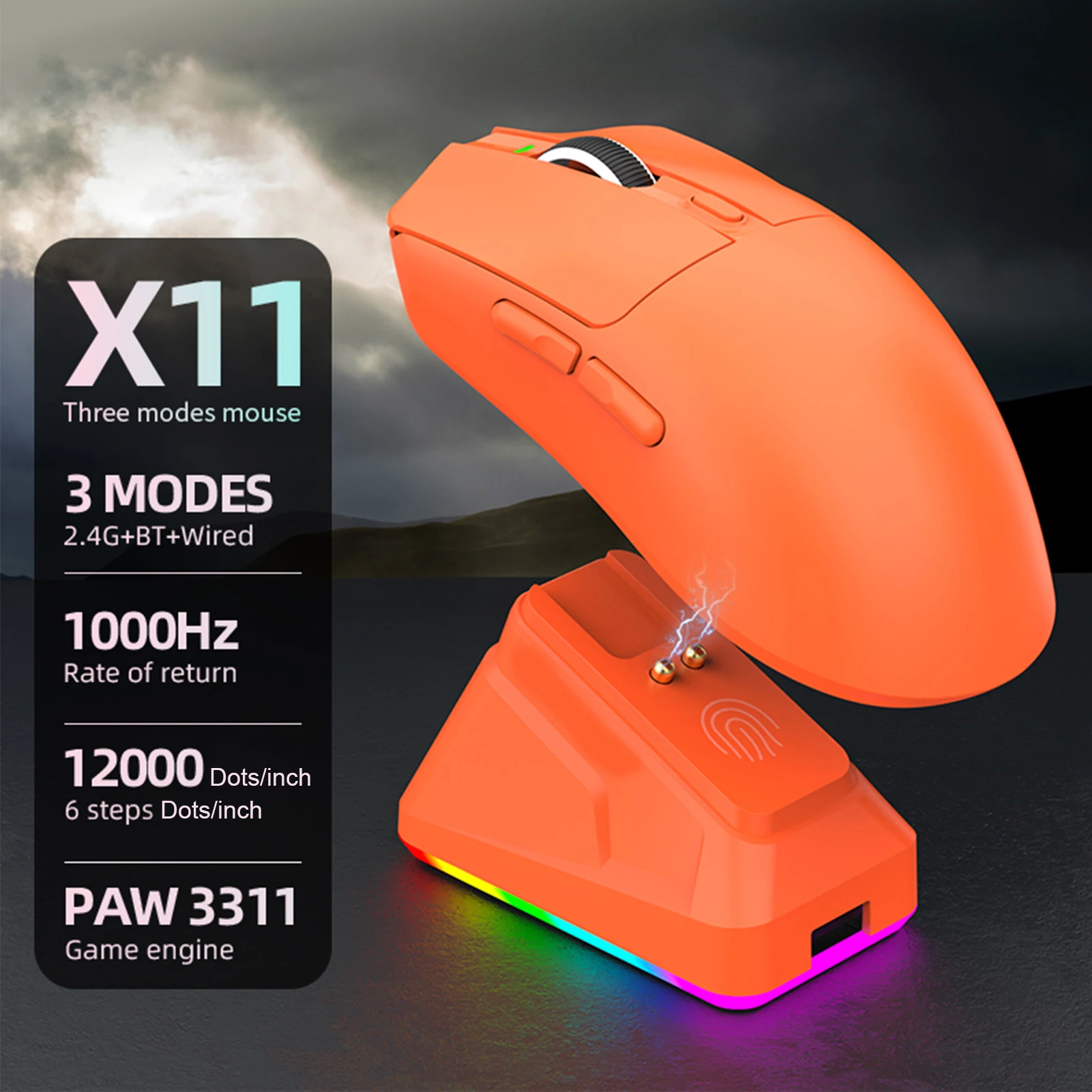 

Wireless Mouse Bluetooth/2.4G/Wired Tri-Mode Mouse RGB Magnetic Charging Dock Gaming Mouse