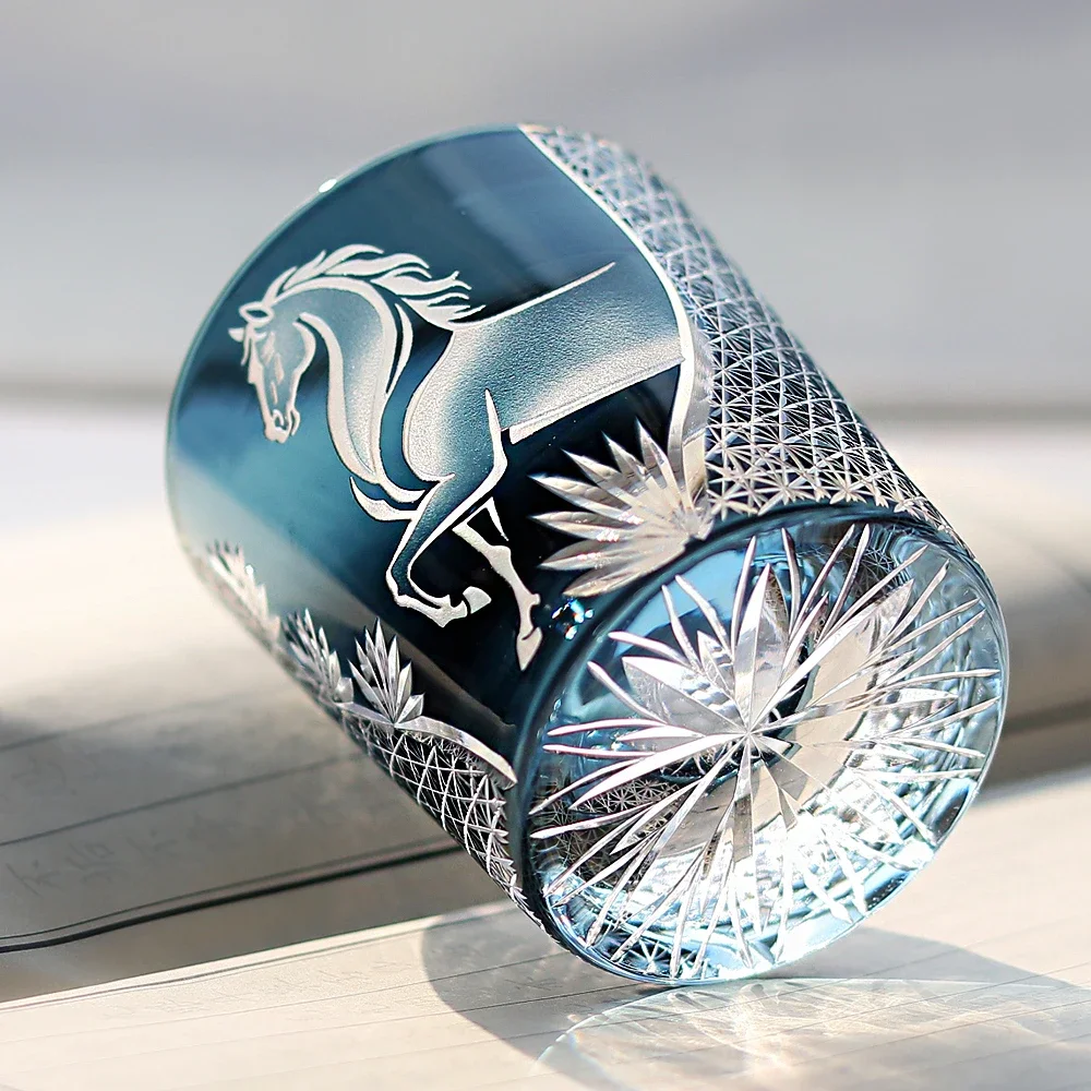 Edo Kiriko Japanese Crystal Whisky Glass - Hand Cut Horse Pattern for New Year 2026, Traditional Old Fashioned Tumbler 5
