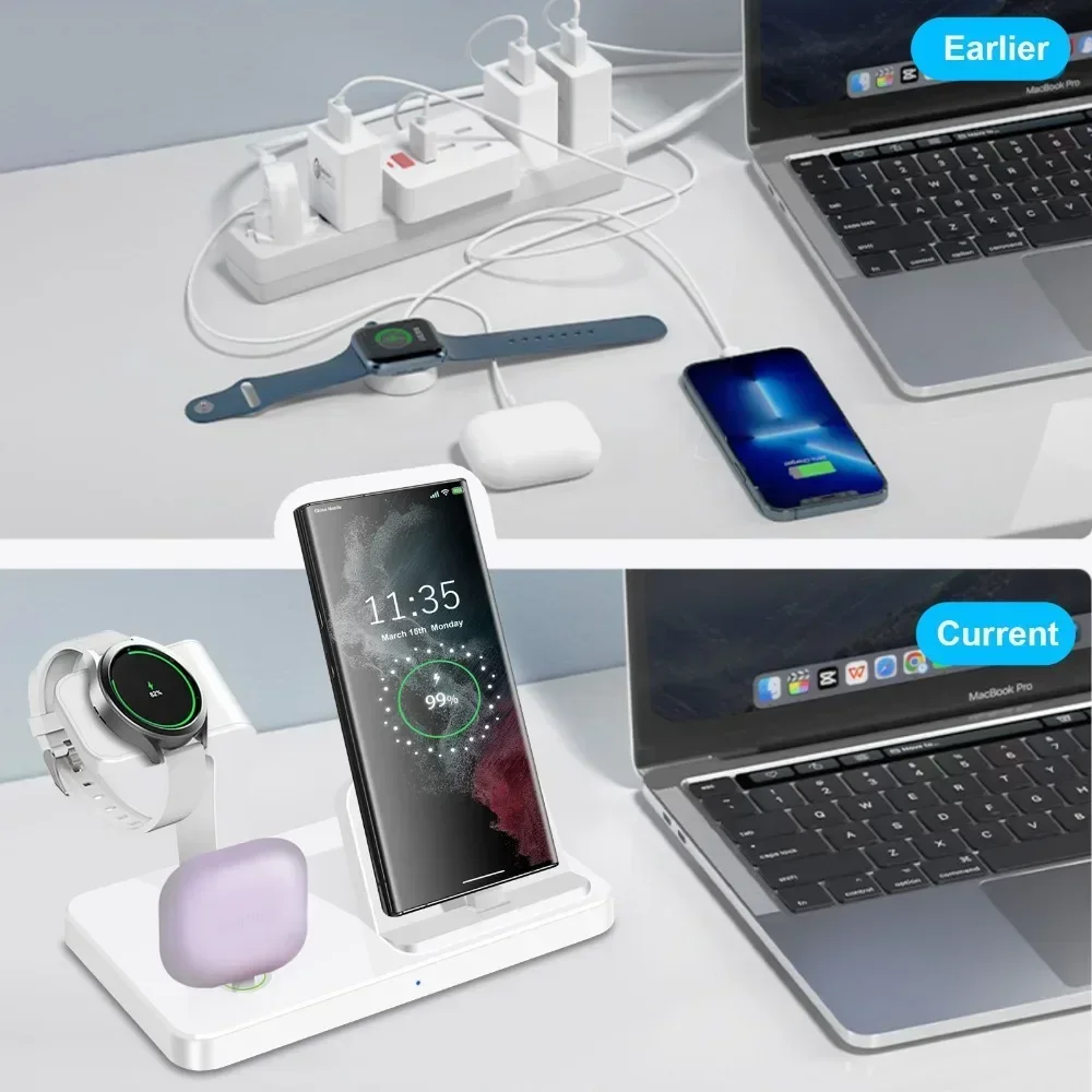 3-in-1 Kabelloses Ladegerät für Samsung S25 S24 S23 für Galaxy Watch 8 7 6 5 Pro 4 3 Buds 3 Duale Typ-C-Anschlüsse Schnelle Ladestation – Detail 6