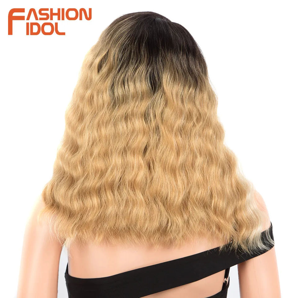 FASHION IDOL Side Part Lace Wig Synthetic Baby Hair Short Bob Curly Ombre Blonde Wigs For Black Women Cosplay Wig Heat Resistant