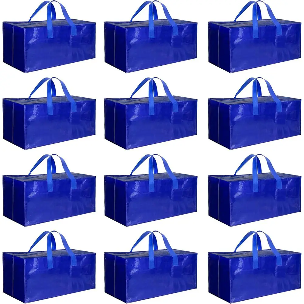 

12-Piece Heavy Duty Blue Moving Bags with Handles and Zippers for Dorm Essentials Storage