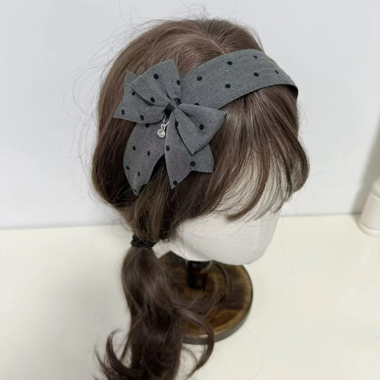 grey spot hair accessories bow french style head wear Hair band Headband high end fabric Hair tie Hair clips for hair women