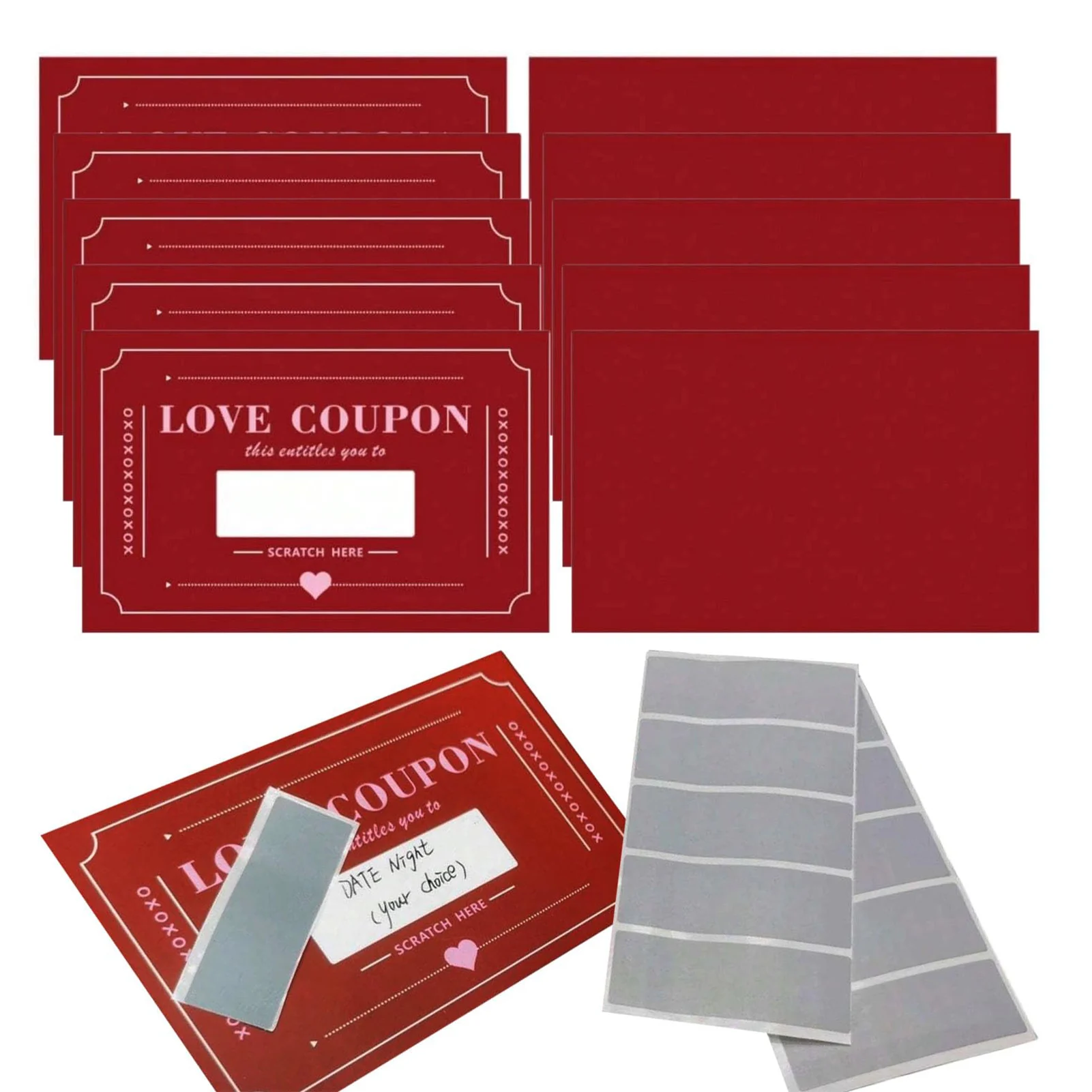 Scratch-Off Love Coupons 20 Pieces Scratch Valentines Day Card DIY Valentine's Day Love Coupons Creative Gifts for Boyfriends