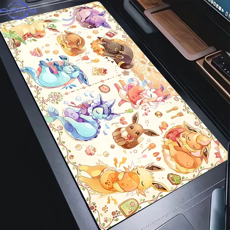 Purple Splash Art Umbreon Large Mousepad, Rubber Non Slip Extended Gaming Desk Mat, Anime Cartoon Table Pad for Laptop Office De