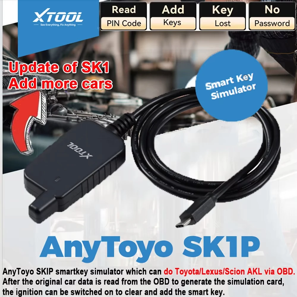 XTOOL AnyToyo SK1P for Toyota/Lexus 2013-2022 models All Keys Lost Frequency & Key Type Reading For XTOOL D8, BT,  D9 PRO