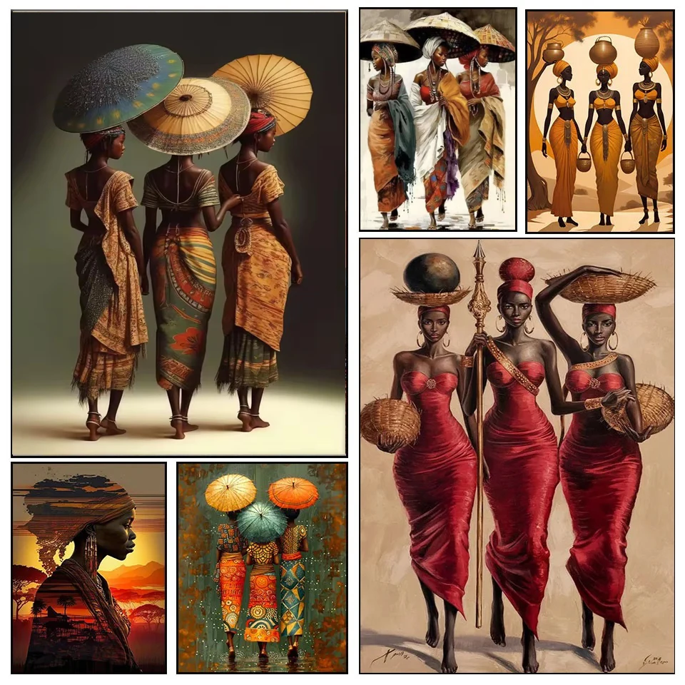 

5D DIY алмазная живопись мозаика африканская женщина сестра зонтик картина Алмазная живописная ручная вышивка стразы домашний декор стен