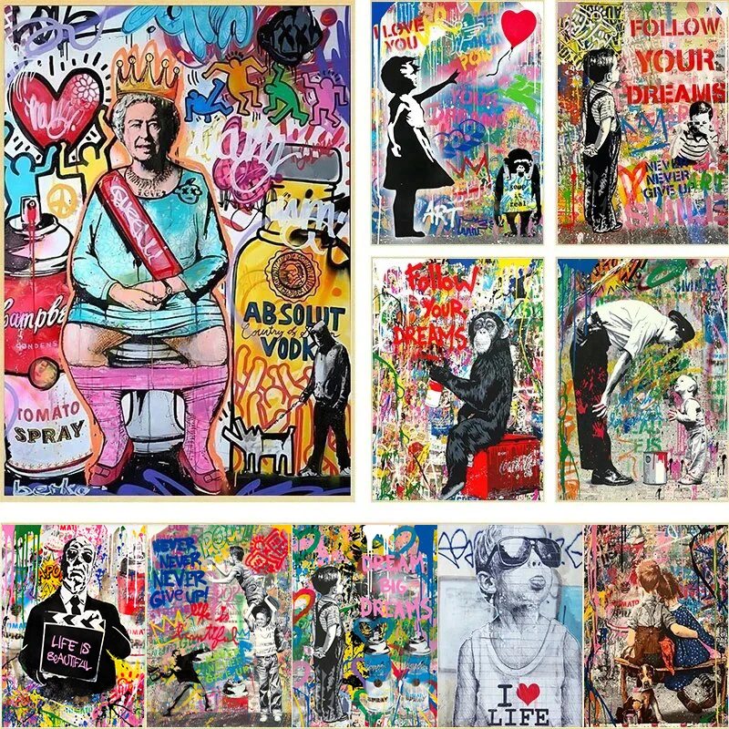 Graffiti Street Wall Art Pop Art Posters Banksy Portraits of Famous People Abstract Oil Paintings Printed Living Room Home Decor