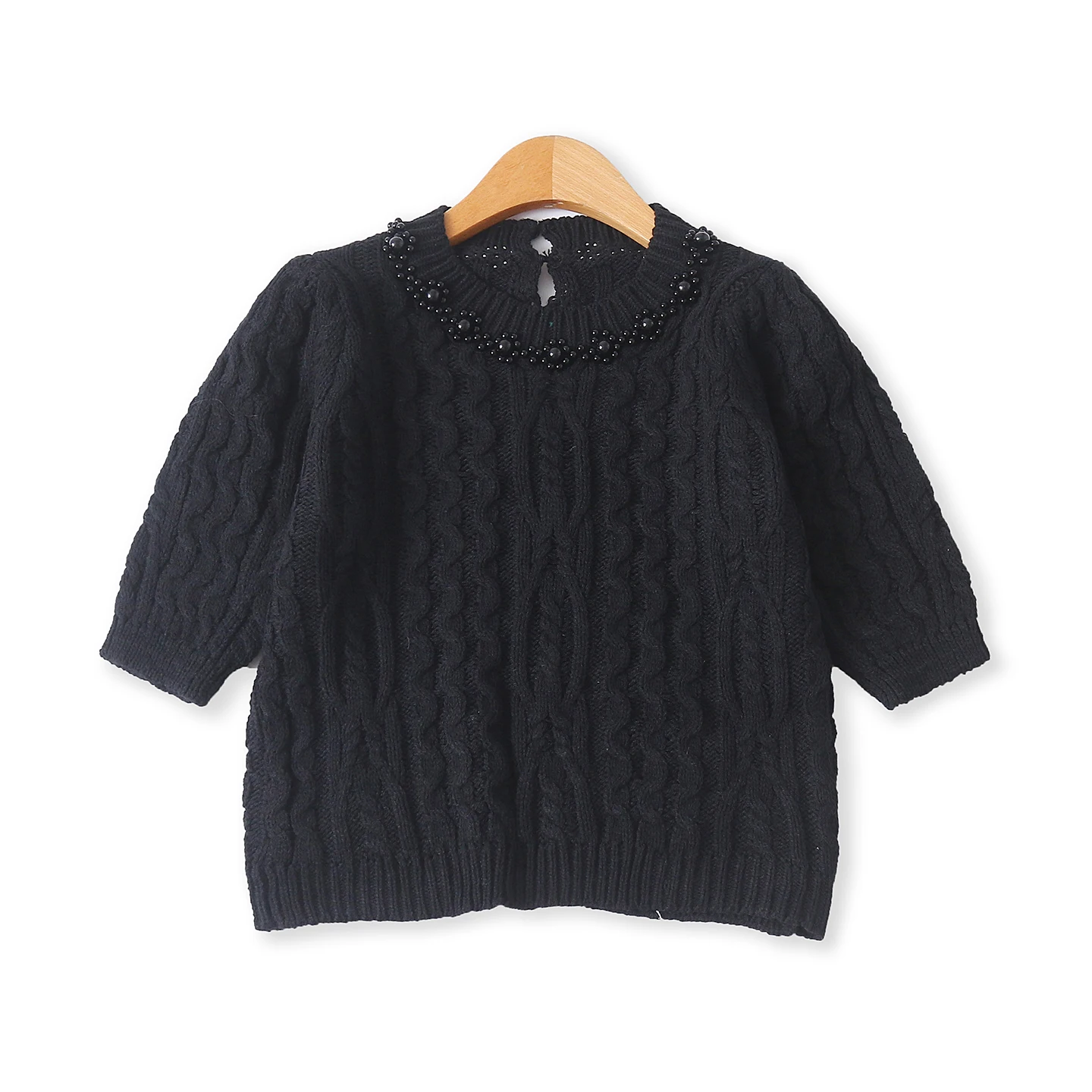 

Faionable Beaded ort Sve round Ne Трикотаж Thi Yarn Женский осенний новый топ для похудения для поездок на работу Sle Pure Color