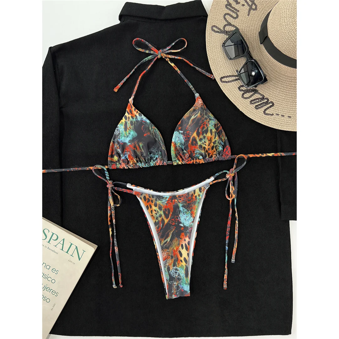2026 Sexy bedruckter Neckholder-Bikini mit hohem Beinausschnitt, Damen-Badeanzug, zweiteiliger Bikini-Set, Badebekleidung, Badeanzug, Schwimmanzug V5353 – Detail 9