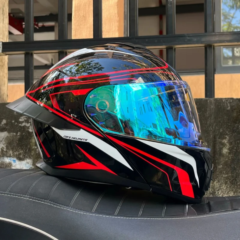 ORZ Motorcycle Helmet Dual Visor Modular Flip Up Full Face Helmet Cascos Para Moto Motocross Night Vision Lens DOT Approved