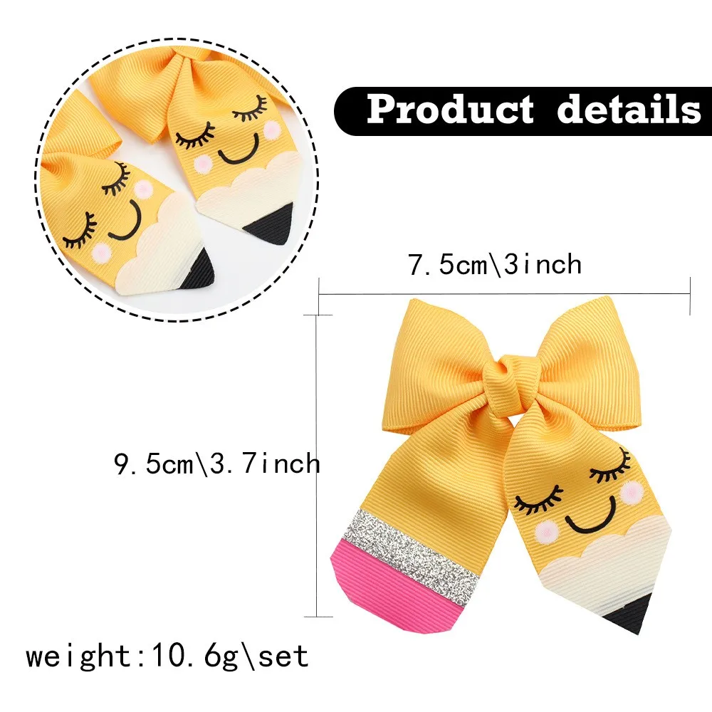 20pc Baby Long Tassel Hair Clips for Girls Pencil Print Bow Barrettes Glitter Hairpins Kids Hair Accessories Back to School Bulk