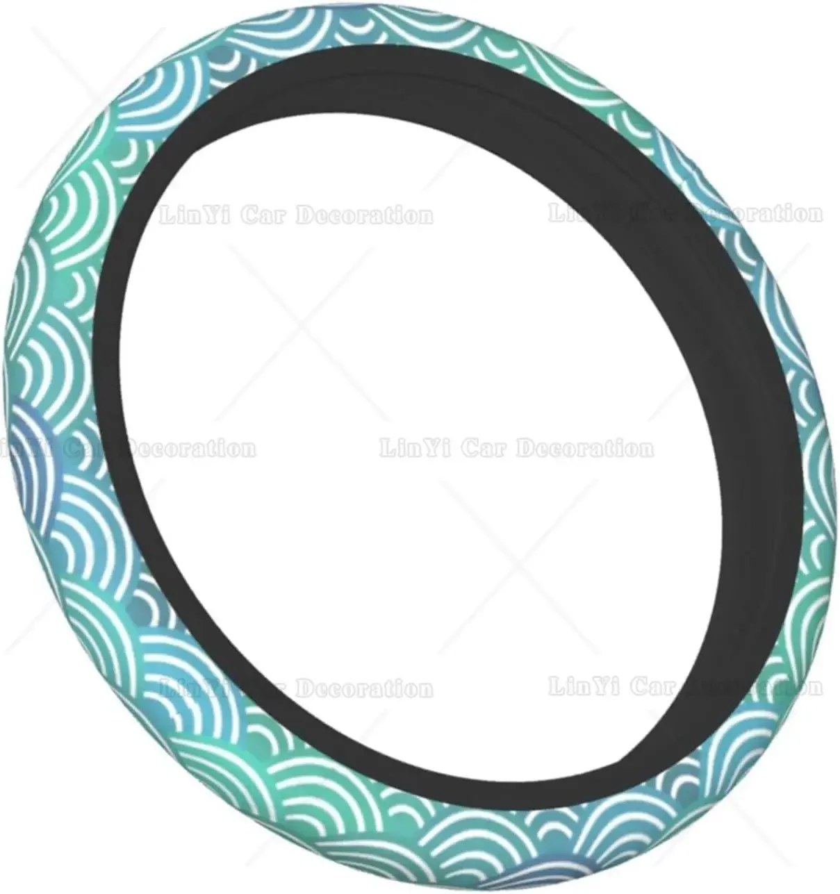 Sky Blue Waves Steering Wheel Cover for Women Universal 15 Inch Auto Accessories Interior Anti Slip Protector Fit Most Vehicles