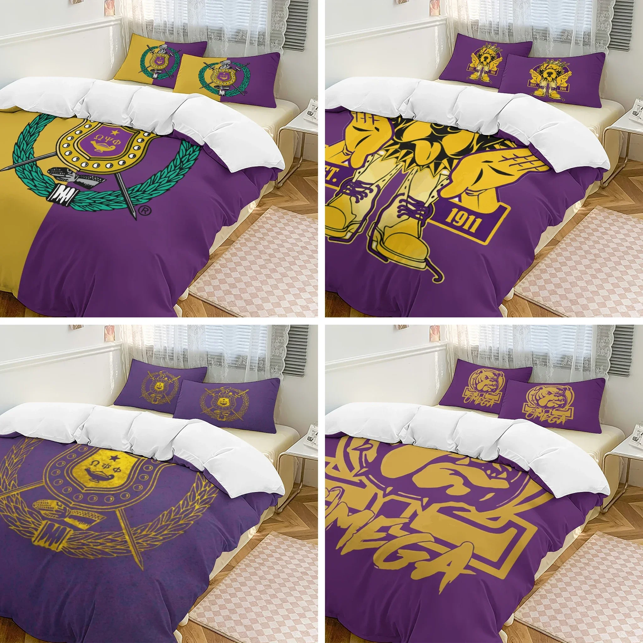 Omega Fraternity Psi Phi OPP Bedding Set Boys Girls Twin Queen Size Duvet Cover Pillowcase Bed Kids Adult Home Textileextile