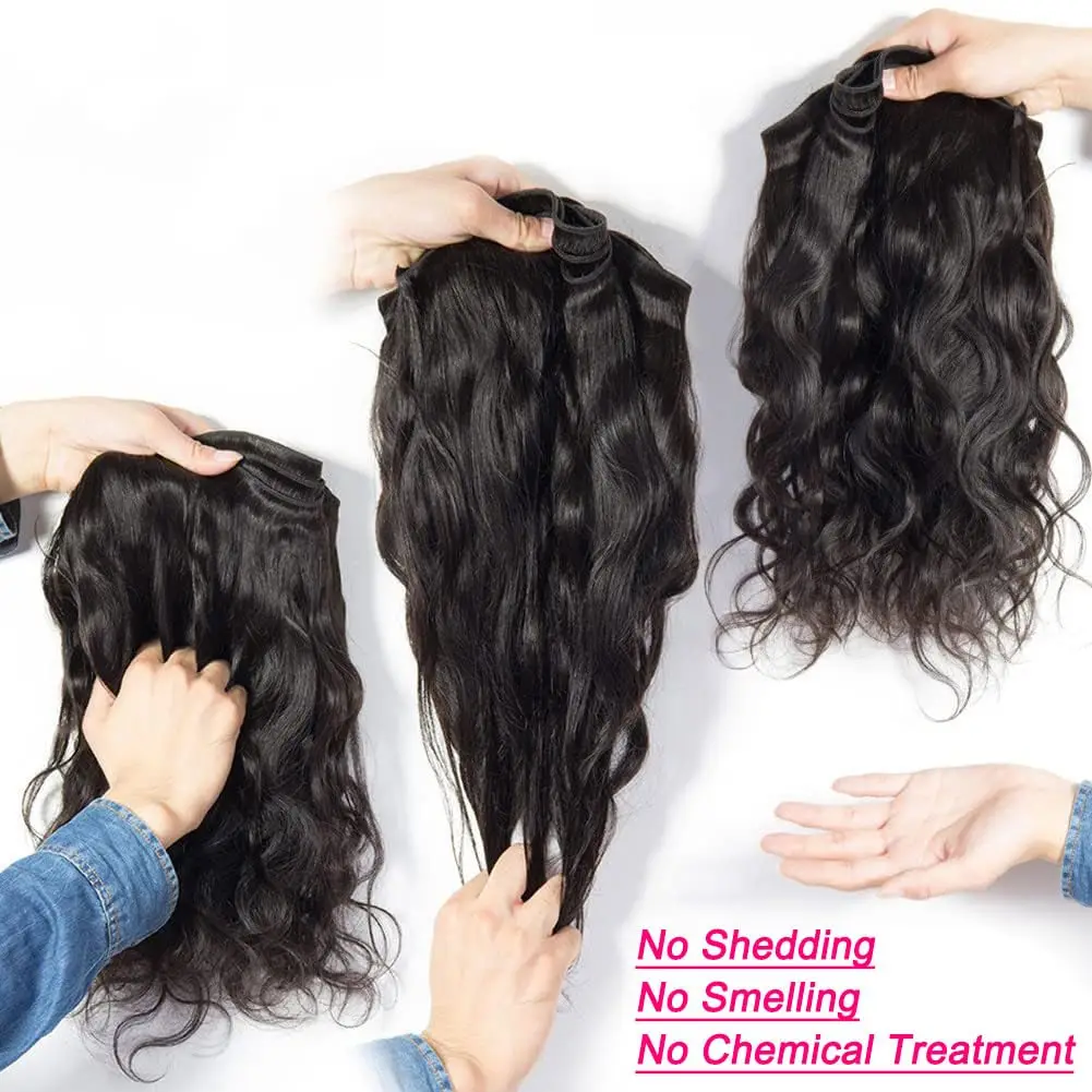 Bundles de cheveux brésiliens Body Wave, Extensions de cheveux naturels, Tissage sans colle, Richesse noire, 28 po, 12A