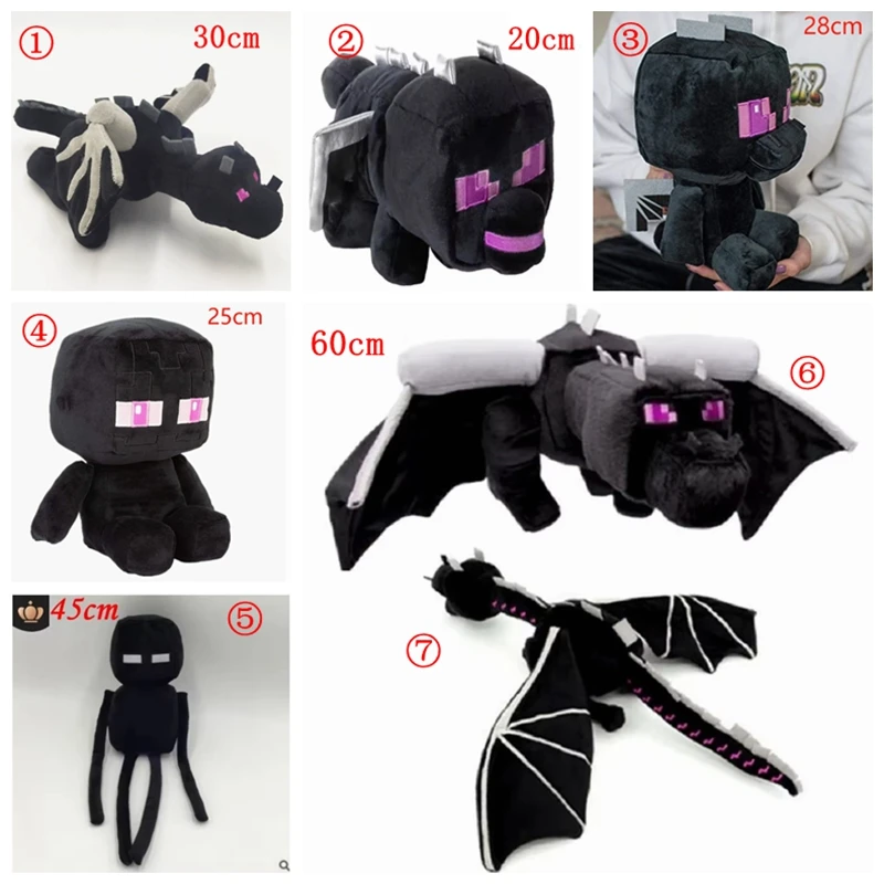 20~60cm EnderDragon Plush Toy Minecrafte Black Ender Dragon Cartoon Doll Soft Stuffed Anime Toy Gift for Birthday Kid Game Fan