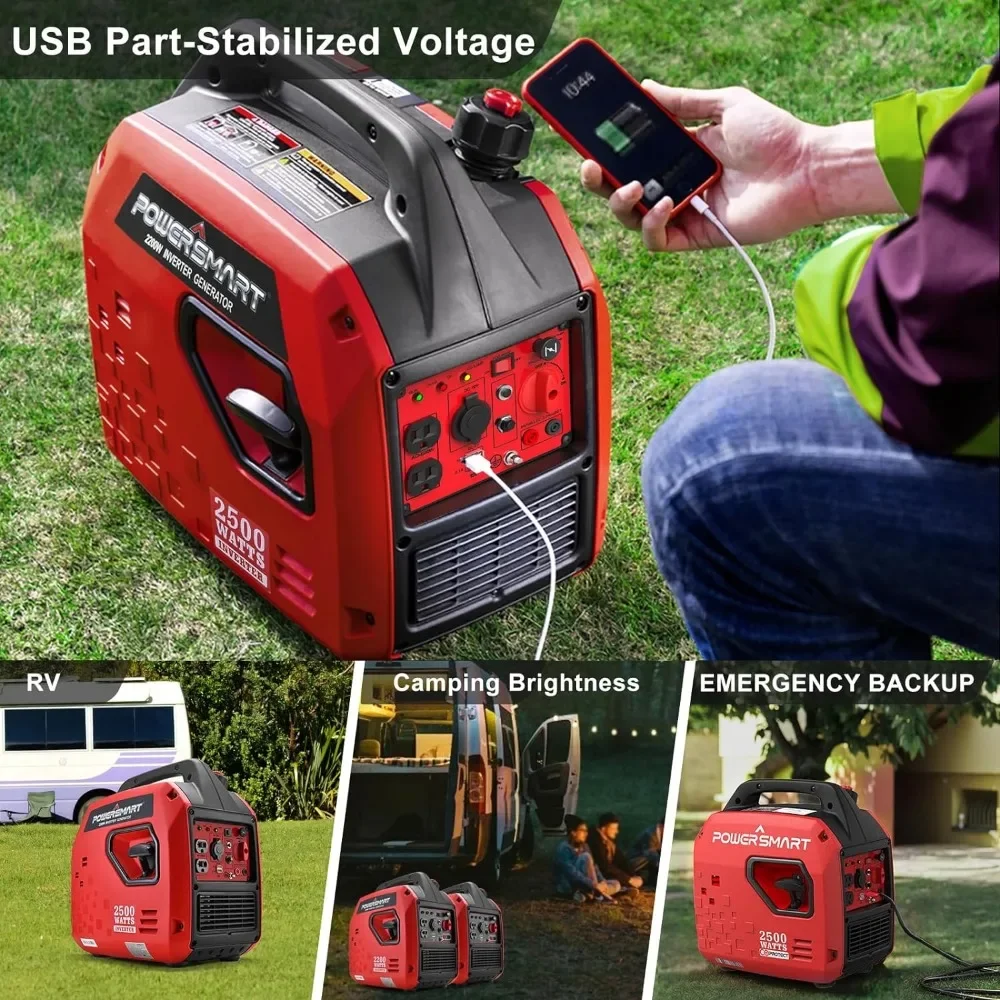 2500-Watt Gas Powered Portable Inverter Generator, Super Quiet for Camping, Tailgating, Home Emergency Use,