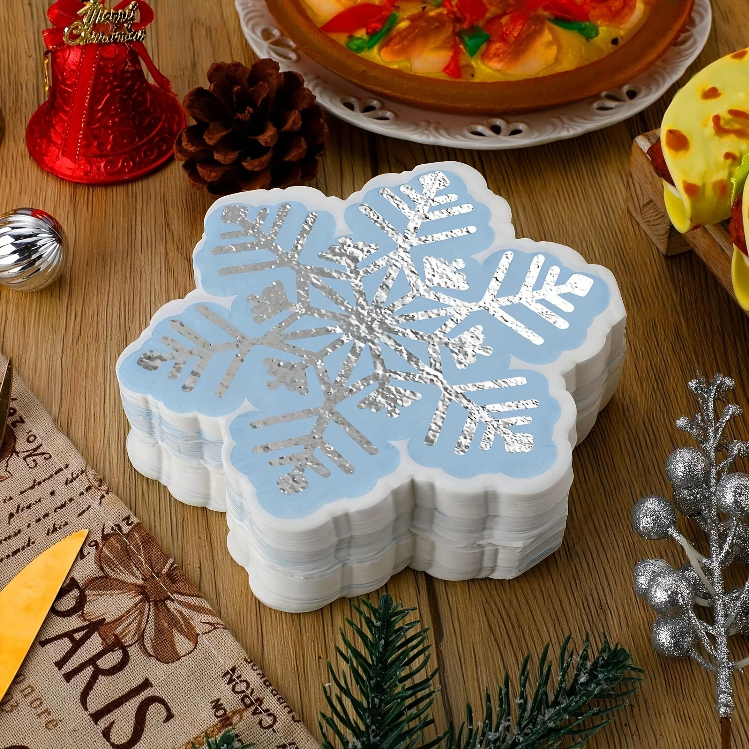 16pcs Winter Snowflake Napkins Disposable Luncheon Napkins Blue Winter Cocktail Napkins Disposable Hand Towels for Winter Party