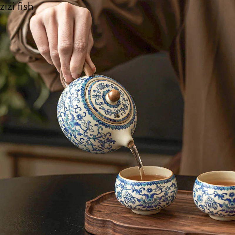 رو فرن الأزرق الأبيض إبريق شاي من السيراميك الإبداعية صانع الشاي الرجعية اليدوية إبريق الشاي الكونغ فو طقم شاي أدوات الشاي المنزلية مصفاة الشاي #3
