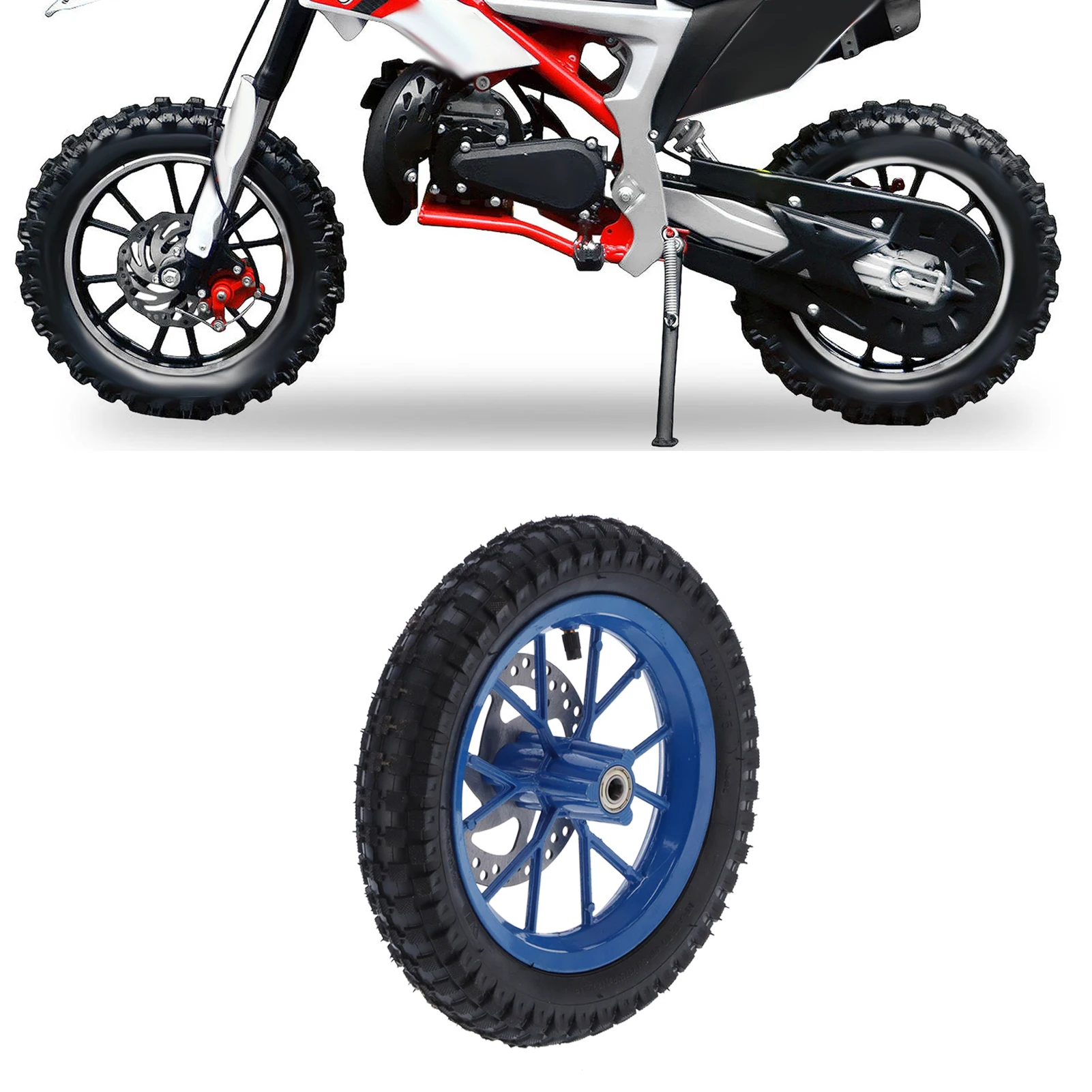 

Mini Bike Front Wheel, Rubber Front Wheel Tire 12.5x2.75in Disc Brake Sprocket Bolts for 47cc 49cc 2 Stroke Mini Dirt Bike