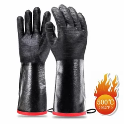 14/17inch BBQ Gloves Neoprene Coating High Temperature Heat Insulation Oil Resistant Long Oven Microwave Barbecue Grill Gloves