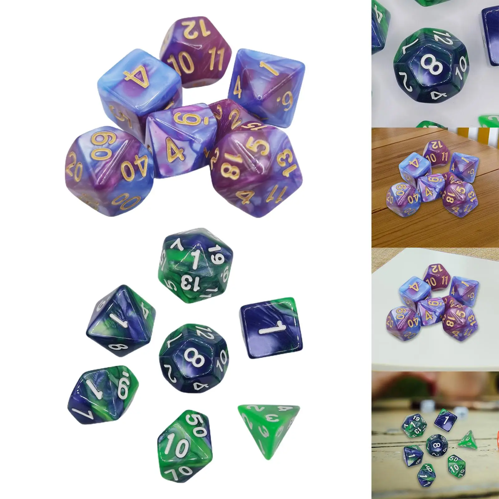 7Pcs Polyhedral Dice Rounded Edges Acrylic Dice Double Colors for Teaching Math Games Party Favors Table Games Classroom