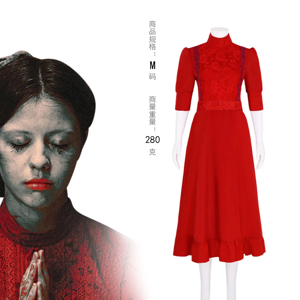 

Lady Pearl Cosplay Costume Horror Movie Women Red Lace Hollow Dresses Halloween Purim Party Clothes For Ladies Role Play
