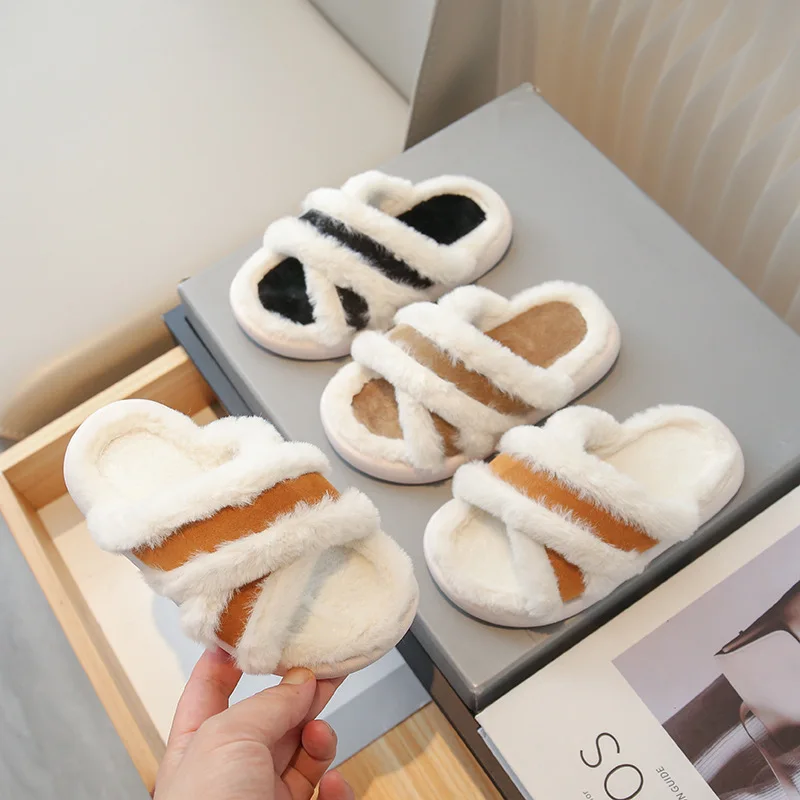 New Style Children Home Shoes Cashmere Cotton Slippers Kids Boy Girls Warm Shoes Boy Slippers Indoor Cute Baby Autumn Slippers