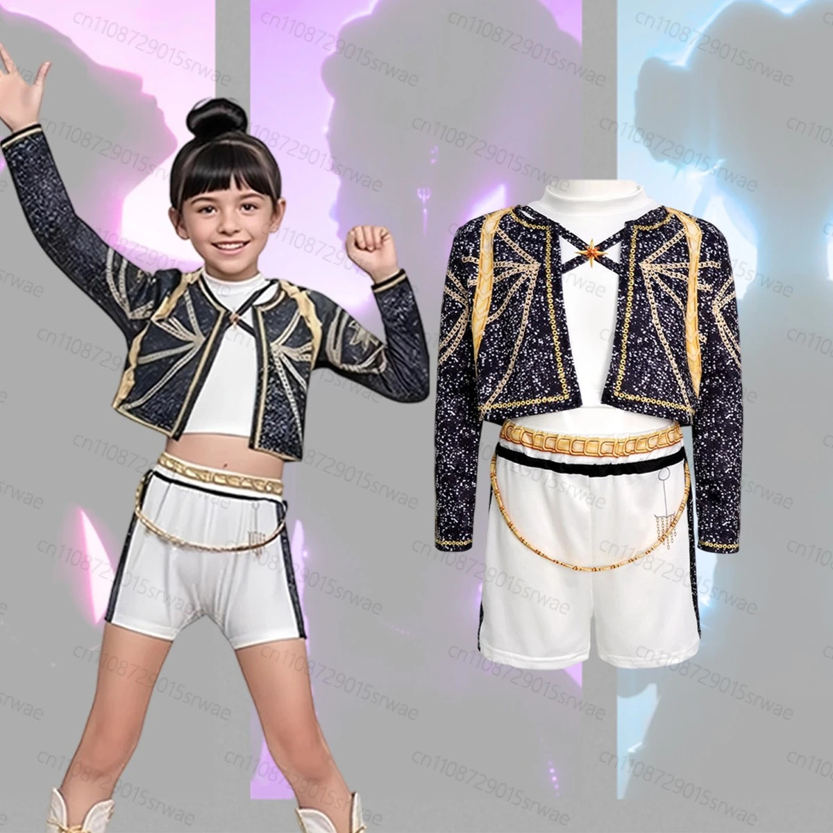 

Kids Adventure Theme Costume Black Golden Performance Outfits Rumi K-Pop Demon Hunters Anime Cosplay 3D Print Cosplay Suit