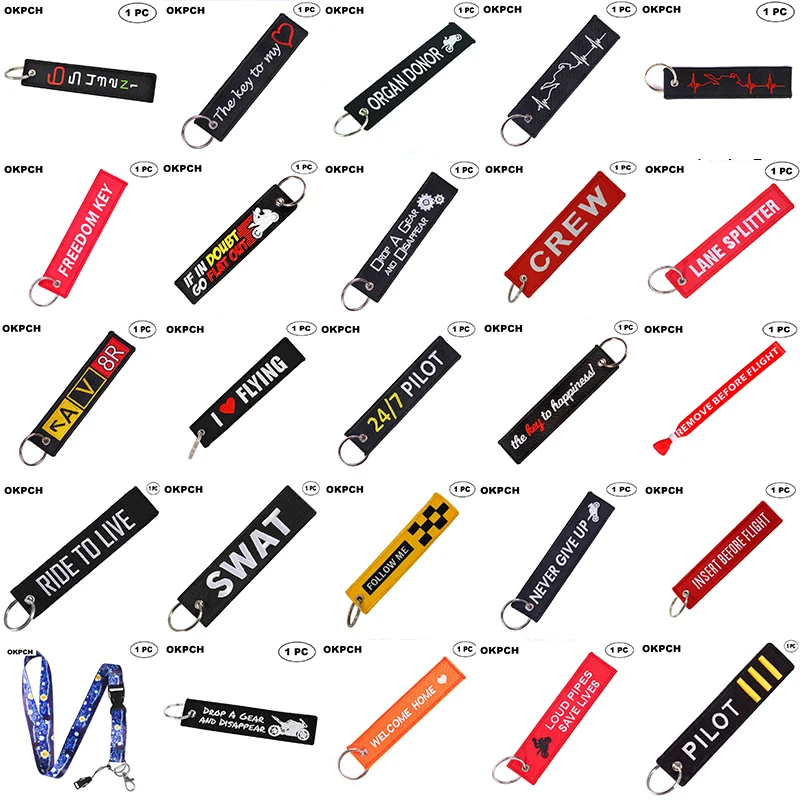 1 PC Novelty Keychain Launch Key Chain Bijoux Keychains for Motorcycles and Cars Key Tag New Embroidery Key Fobs