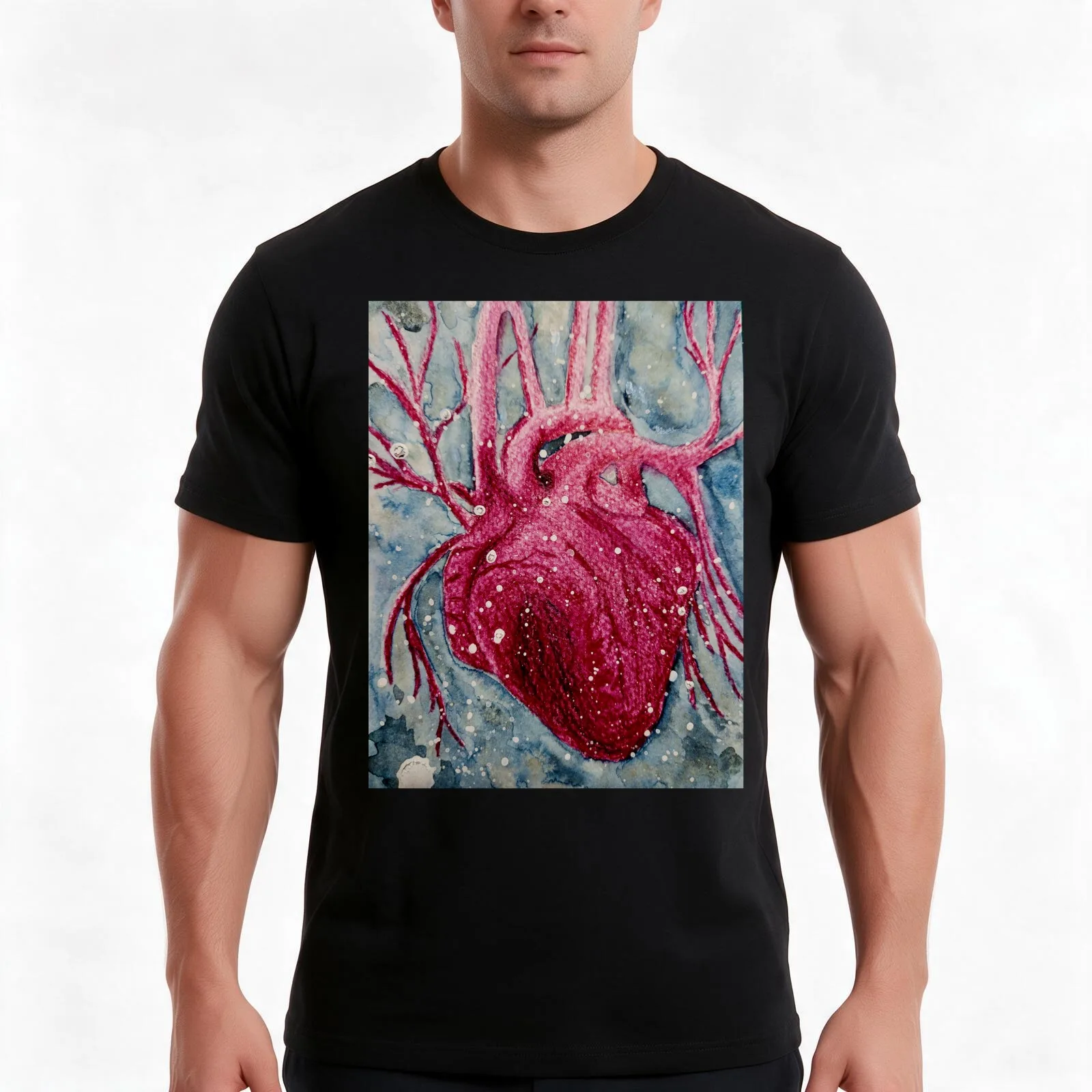 Frosty Heart T-Shirt, Summer Casual Cotton Tee, Oversized Streetwear Tops, Vintage Graphic Print, Loose Fit Short Sleeve