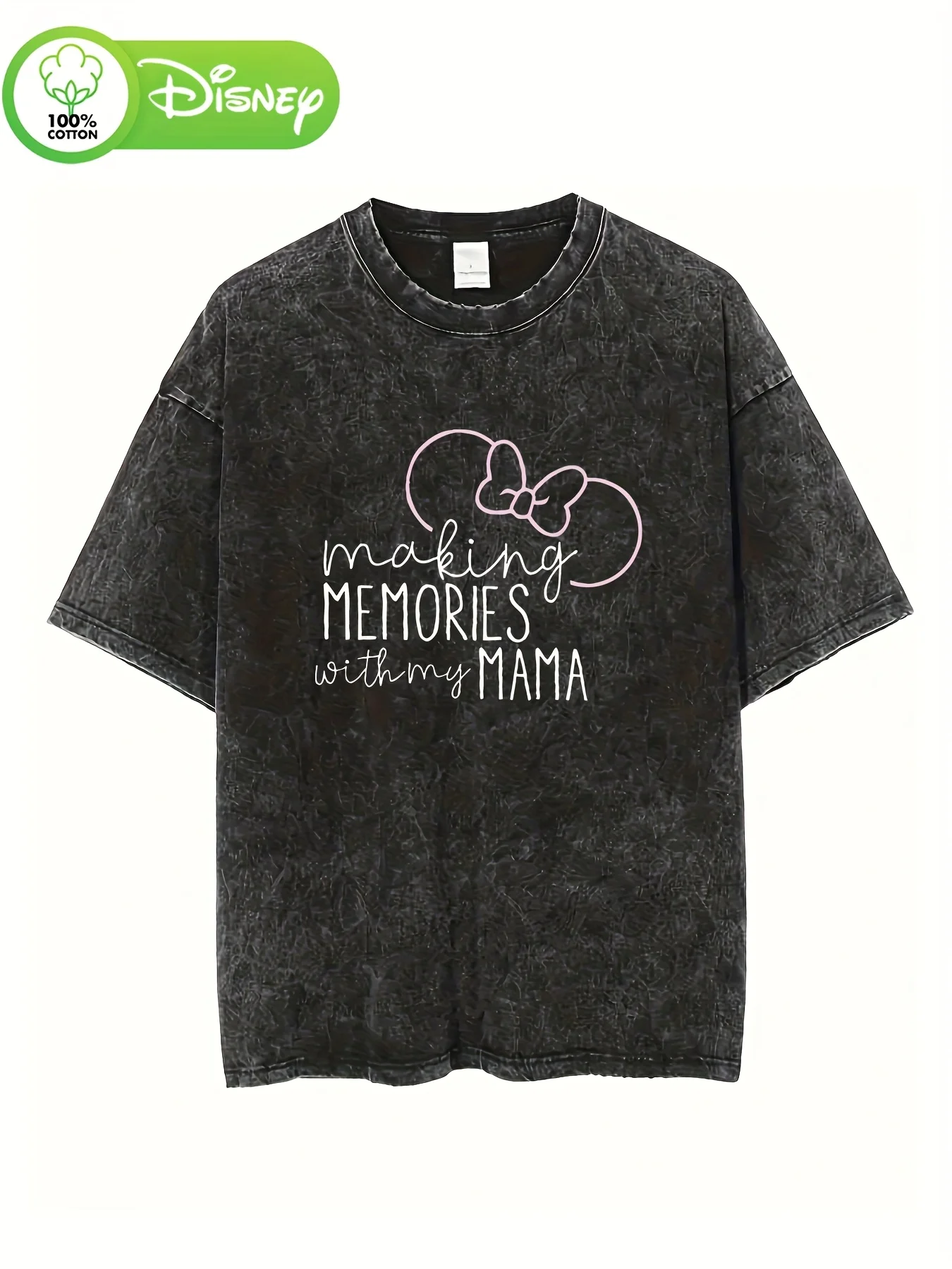 

Disney Mickey Mouse Family Retro Wide Version Washed Outdated Design Women's Summer Casual Short Sleeve