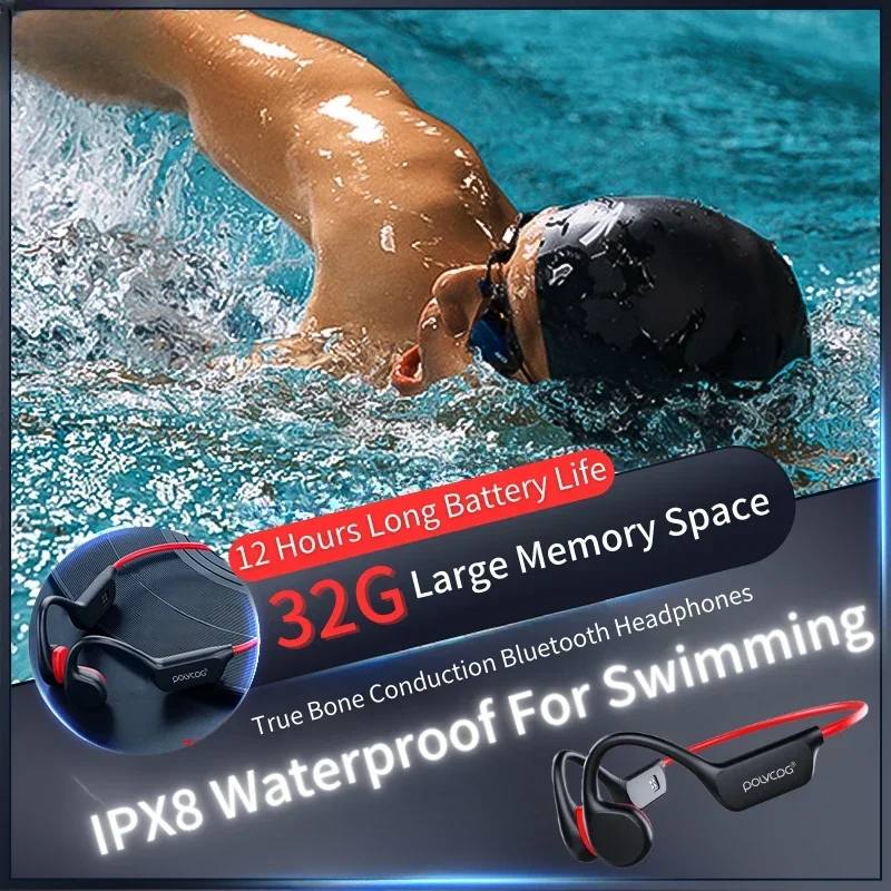 POLVCDG Bone Conduction Headset X7 IPX8 32GB Bluetooth 5.3 Wireless Headset with Microphone Waterproof Swim 2023 New