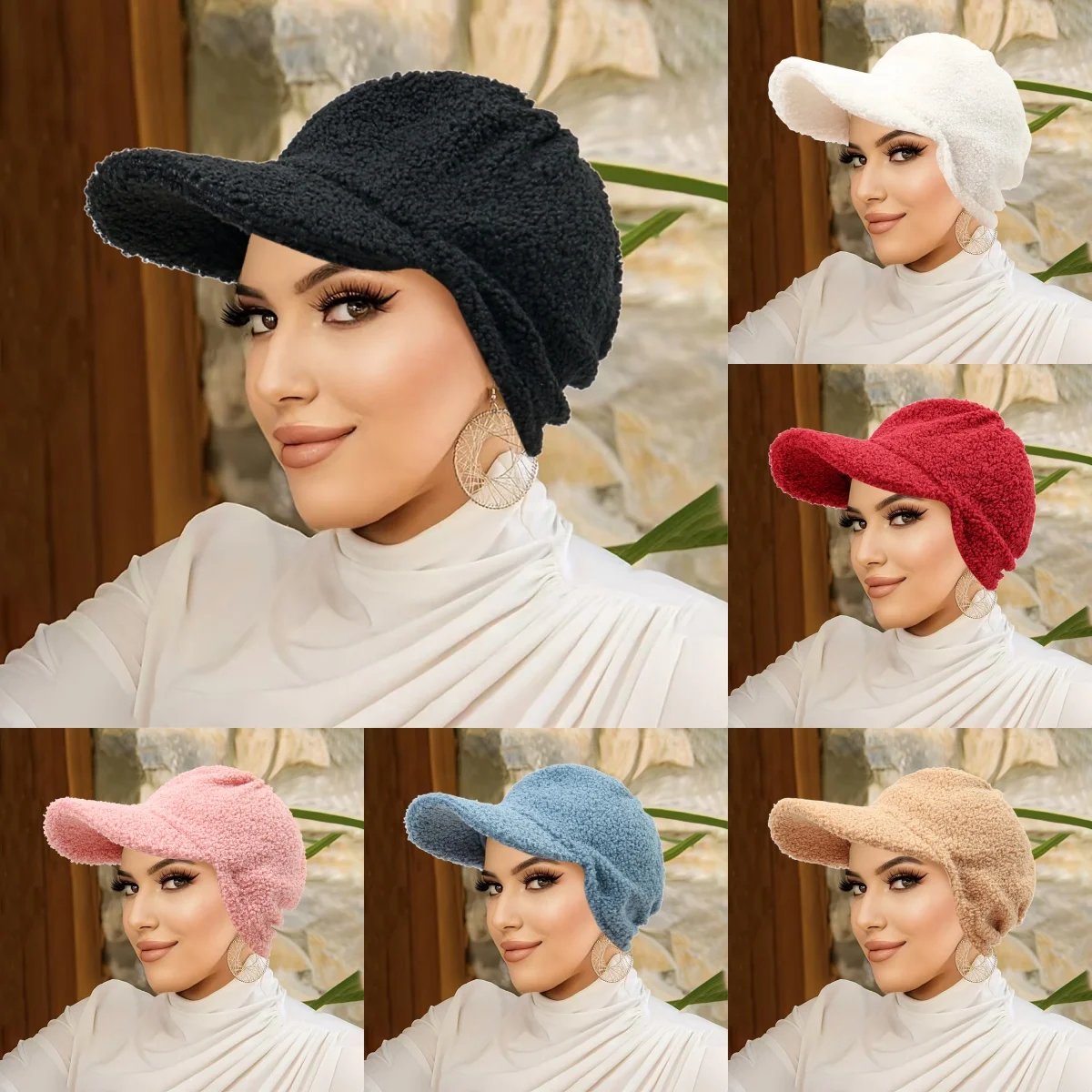 2025 جديد لامب الكشمير قبعة بيسبول دافئة الشتاء Sunhat بلون النساء المراهقين تيدي المخملية Snapback قبعات الهيب هوب قبعة صيد #1