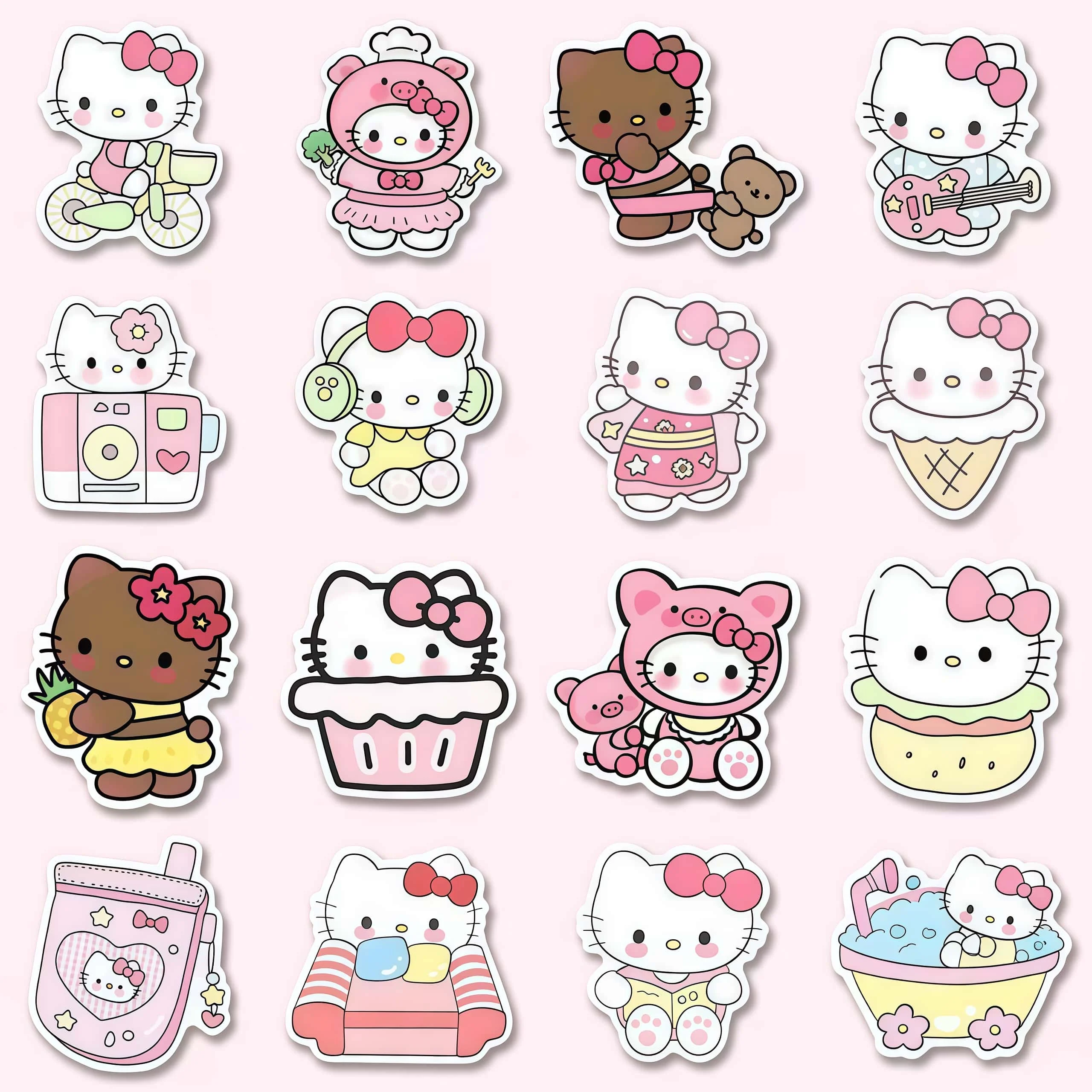 100 قطعة من ملصقات Kawaii Hello Kitty، شارات كرتونية لطيفة لأجهزة الكمبيوتر المحمول وزجاجة المياه والمجلة والديكور اليدوي