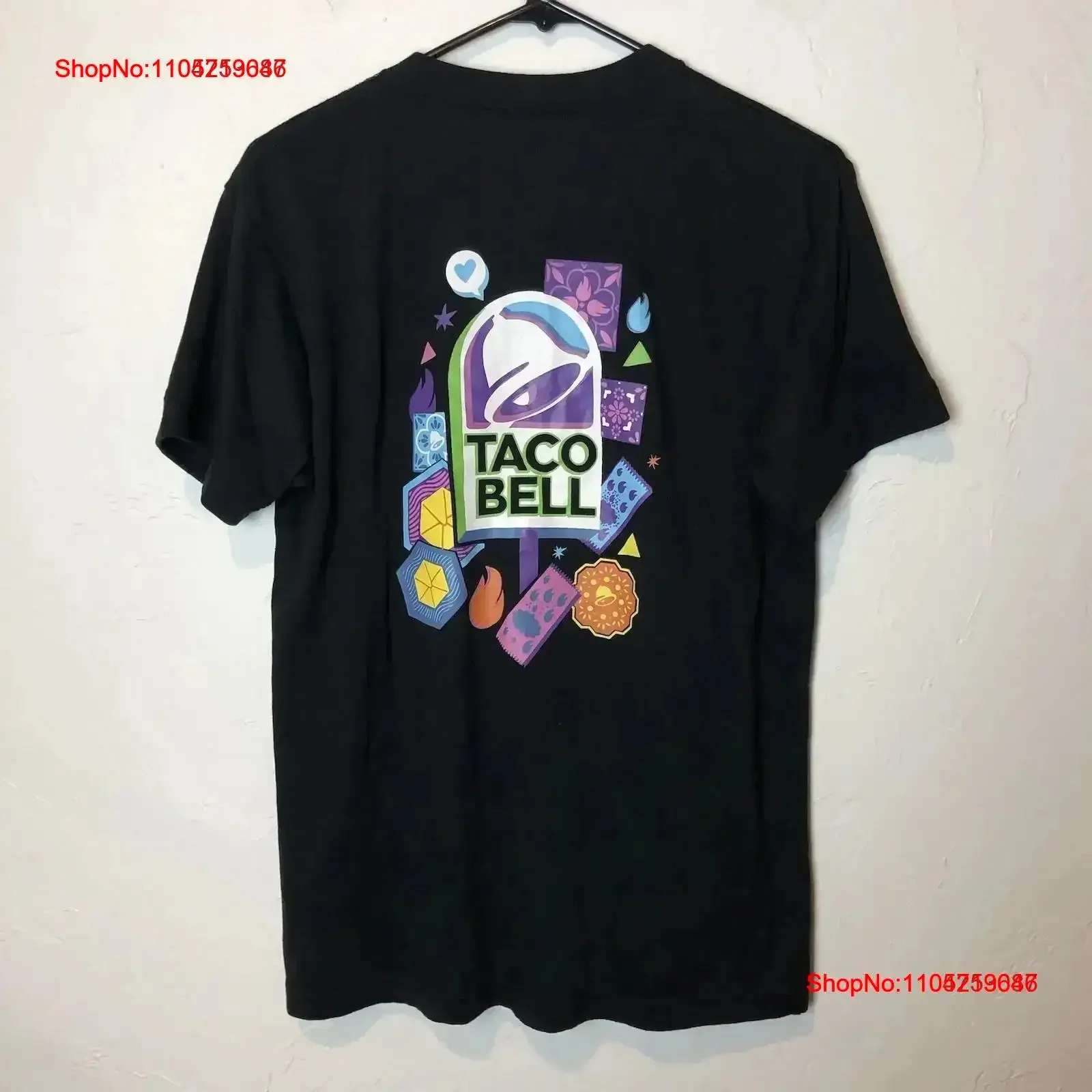 Taco Bell Men s Medium Uniform Black 3 Button T Shirt Colorful Print vintage Washed homme designer clothes Slightly fashion