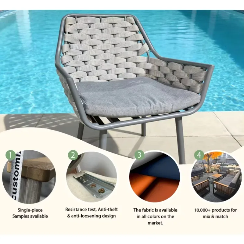 Outdoor garden furniture waterproof UV-proof braided rope chair high-quality aluminum frame