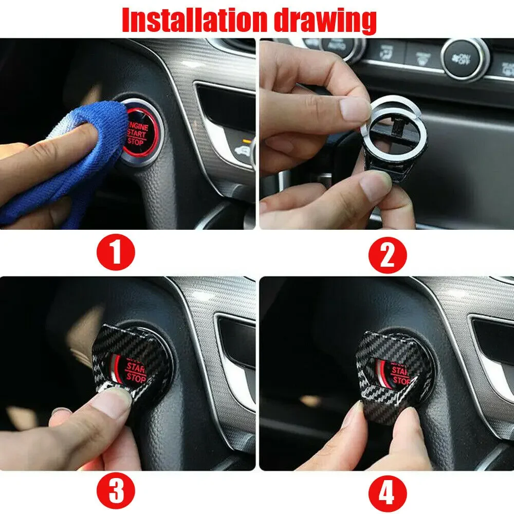 Carbon Fiber Style Car Engine Start Button Cover for BMW 1 2 3 4 5 6 7 Series X1 X3 X4 X5 X6 E60 E90 F07 F10 F15 F30