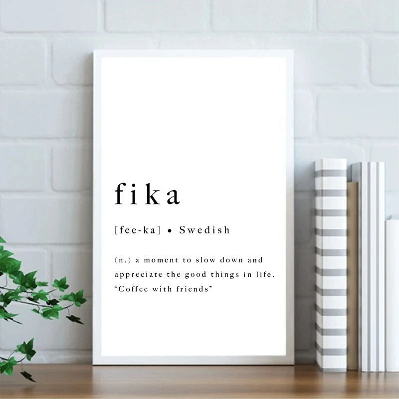 Canvas Painting Fika Swedish Quote Art Posters Prints Inspirational Sweden Scandinavian Modern Wall Art Room Home Decoration